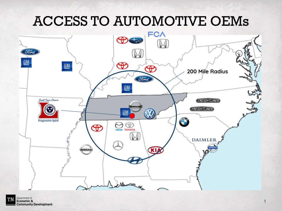 Southern Middle Tennessee 200 mill Automotive Map