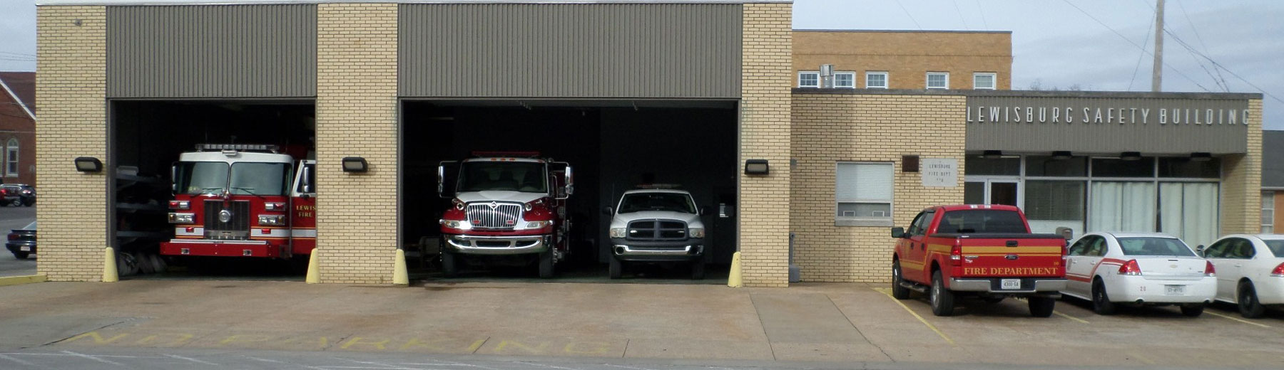 Fire Station with garage doors open