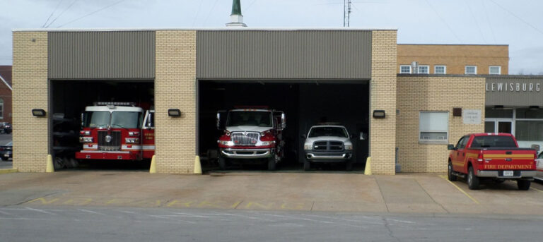 Fire Station with garage doors open